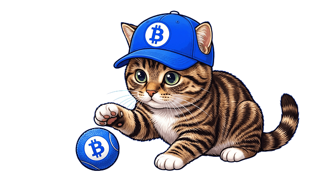 Based Cat batting at a Bitcoin ball